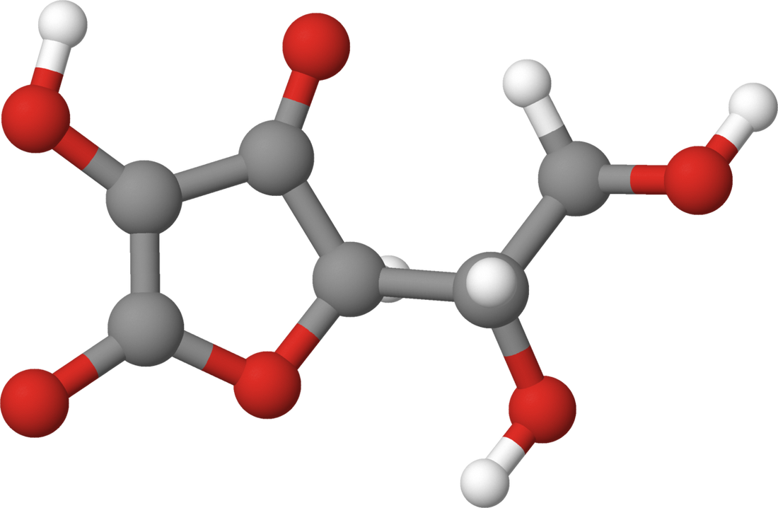 A rendering of the structure of the vitamin c molecule