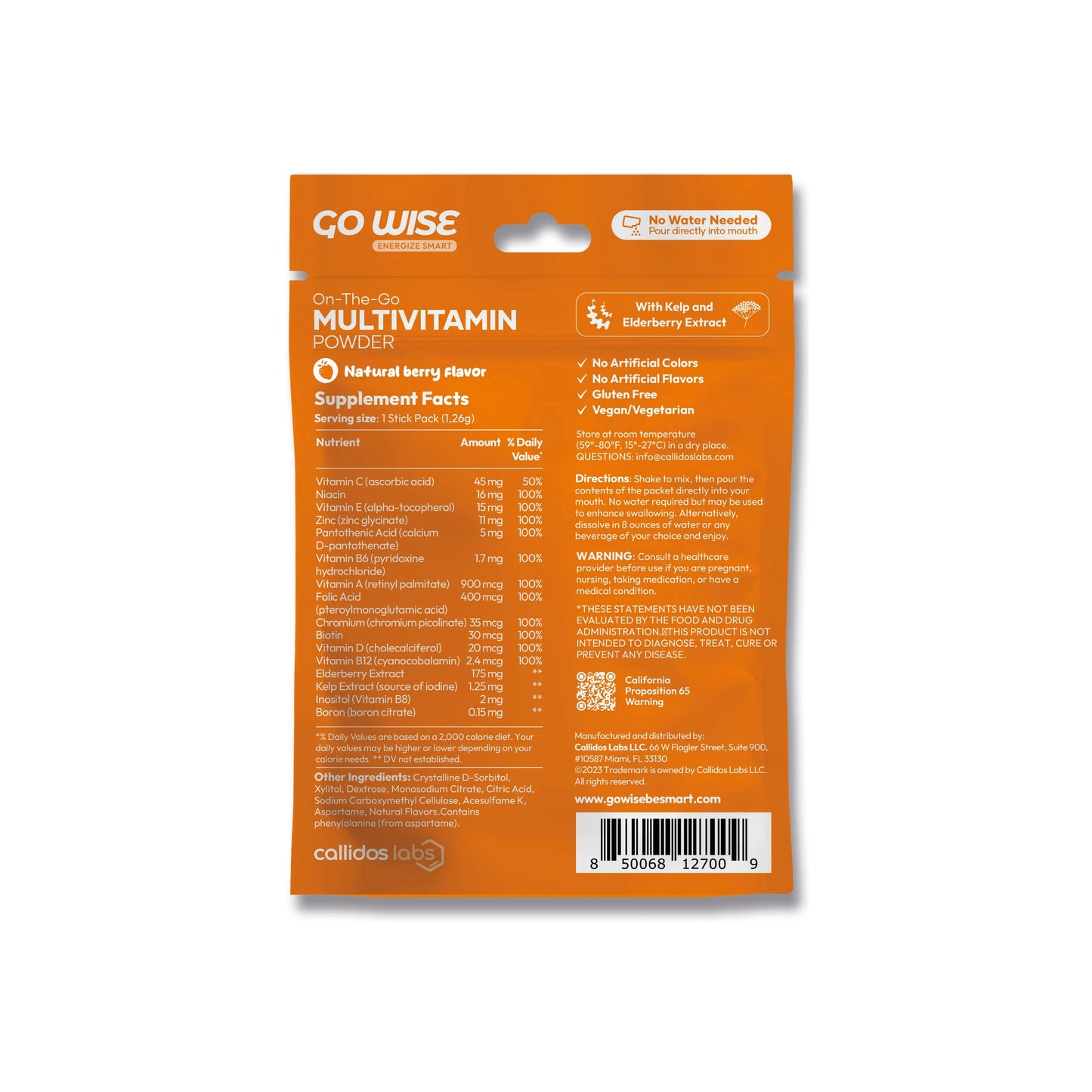 Go Wise - Multivitamin Powder Sticks - No water mixing required - Pour and Enjoy - 14 Sticks Back
