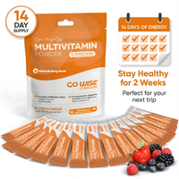 GOWISE On-The-Go Multivitamin Powder package with stick packs and berries on a white background