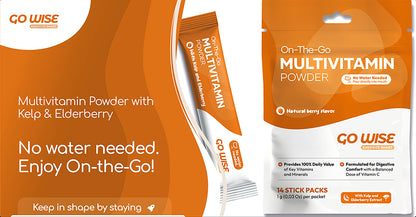 Go Wise - Multivitamin Powder Sticks - No water mixing required - Pour and Enjoy - 14  Sticks