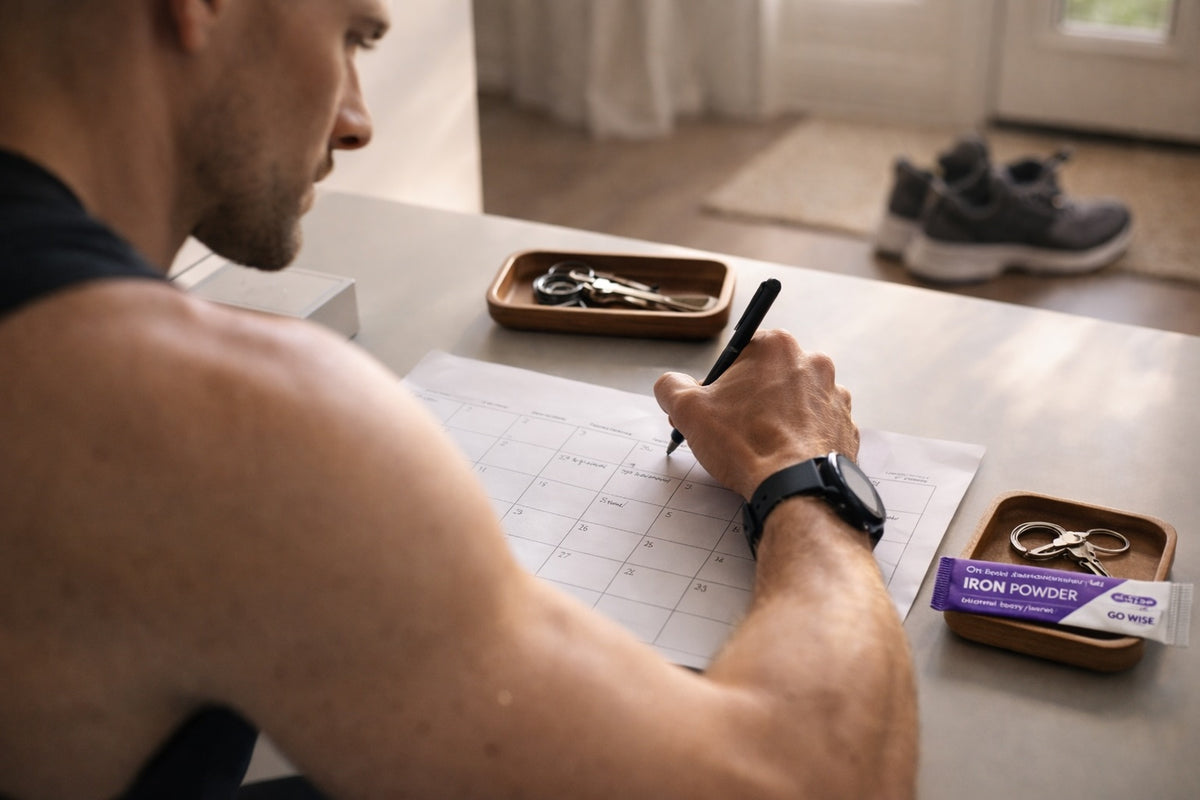 Person writing on a piece of paper with iron powder containers on a table.