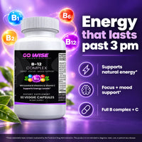 Go Wise B-12 Complex 2000mcg — Super B Complex with Folate, Biotin, B1, B2, B3, B5, B6 & Vitamin C for Energy & Focus — 