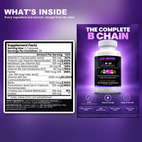 Go Wise B-12 Complex 2000mcg — Super B Complex with Folate, Biotin, B1, B2, B3, B5, B6 & Vitamin C for Energy & Focus — 