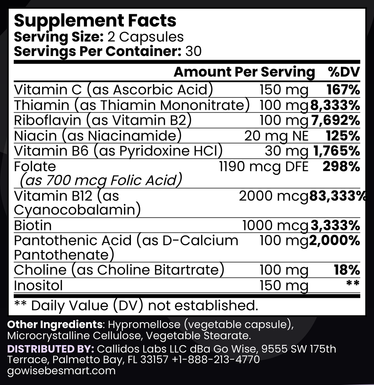 Go Wise B-12 Complex Supplement Facts