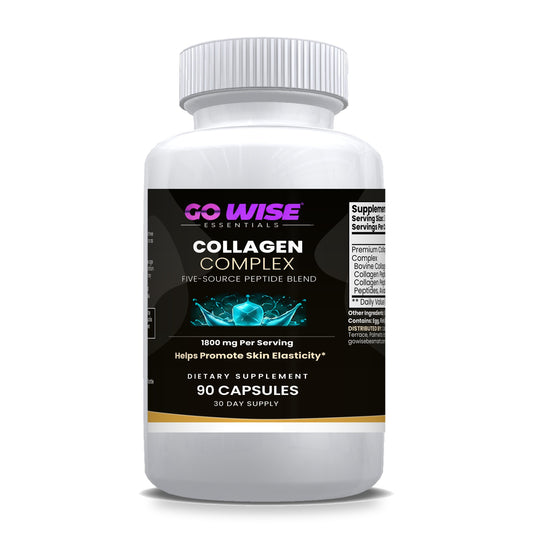 Go Wise Collagen Complex 1800mg — Multi Collagen Peptides Capsules, Types I, II, III, V & X from 5 Sources for Skin, Hai