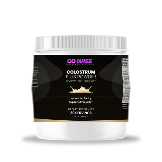 Go Wise Colostrum Plus Powder 2000mg — 400mg IgG, Bovine Lactoferrin & Marshmallow Root for Immune, Gut & Recovery Suppo