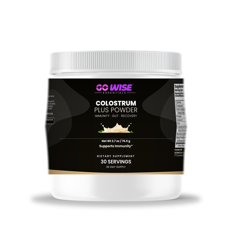 Go Wise Colostrum Plus Powder 2000mg — 400mg IgG, Bovine Lactoferrin & Marshmallow Root for Immune, Gut & Recovery Suppo