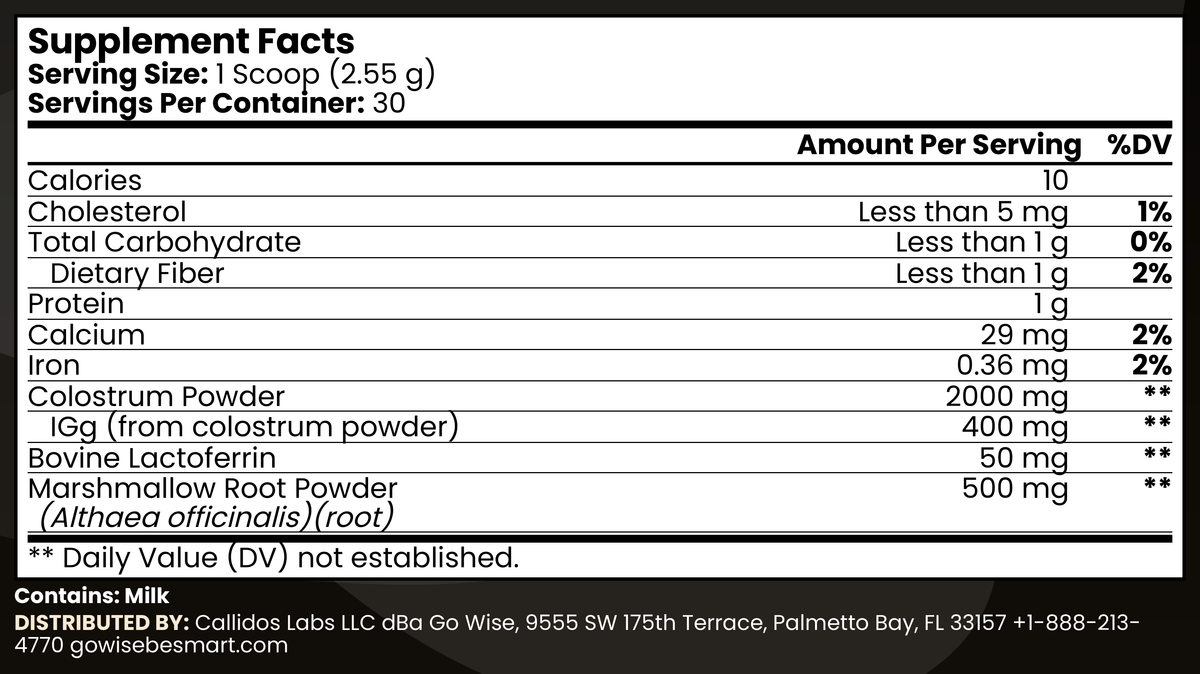 Go Wise Colostrum Plus Powder Supplement Facts