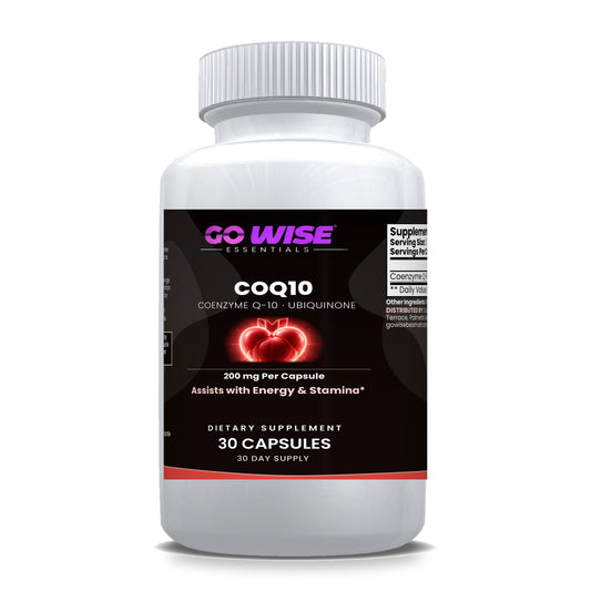 Go Wise CoQ10 200mg — Coenzyme Q10 Ubiquinone for Heart Health, Cellular Energy & Antioxidant Support — One a Day — 30 C