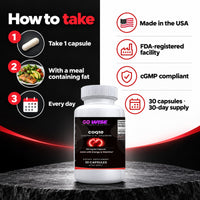 Go Wise CoQ10 200mg — Coenzyme Q10 Ubiquinone for Heart Health, Cellular Energy & Antioxidant Support — One a Day — 30 C