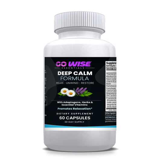 Go Wise Deep Calm Formula — Stress Support with Ashwagandha, Rhodiola, GABA, L-Theanine, B Vitamins, Magnesium & Zinc — 