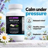 Go Wise Deep Calm Formula — Stress Support with Ashwagandha, Rhodiola, GABA, L-Theanine, B Vitamins, Magnesium & Zinc — 
