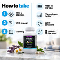Go Wise Deep Calm Formula — Stress Support with Ashwagandha, Rhodiola, GABA, L-Theanine, B Vitamins, Magnesium & Zinc — 