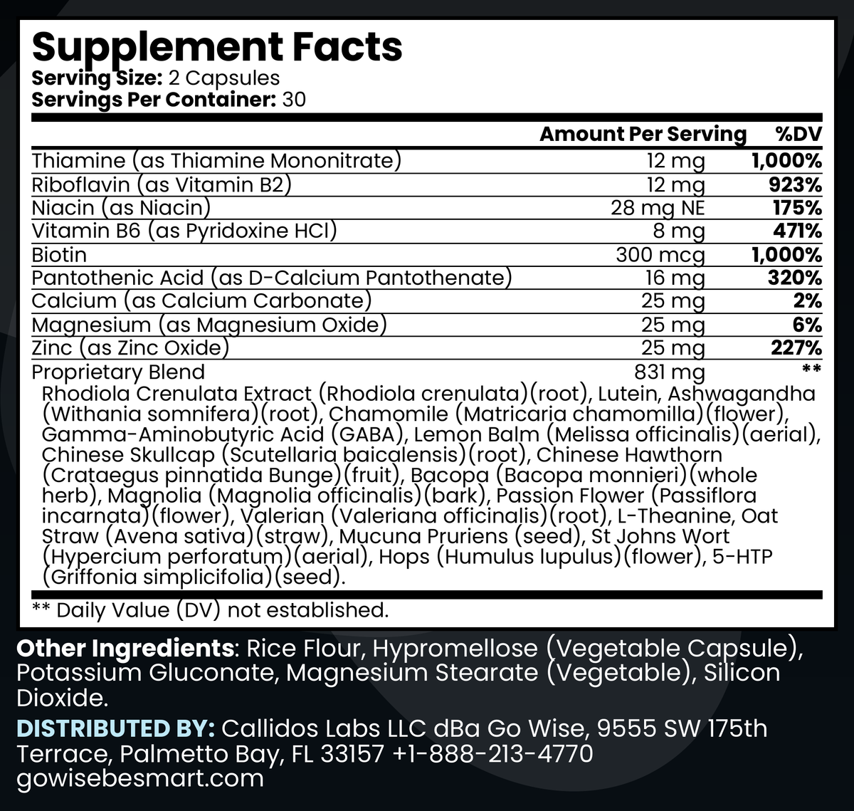 Go Wise Deep Calm Formula Supplement Facts