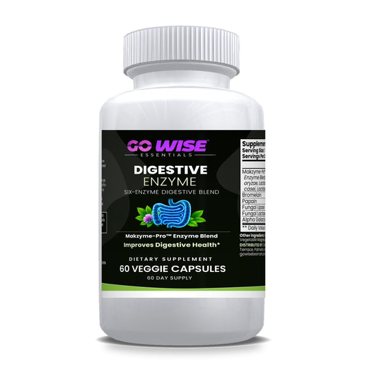 Go Wise Digestive Enzyme — 6-Enzyme Blend with Bromelain, Papain, Lipase, Lactase, Protease & Alpha-Galactosidase plus L