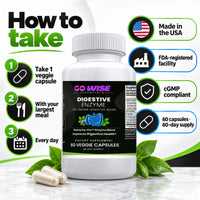 Go Wise Digestive Enzyme — 6-Enzyme Blend with Bromelain, Papain, Lipase, Lactase, Protease & Alpha-Galactosidase plus L