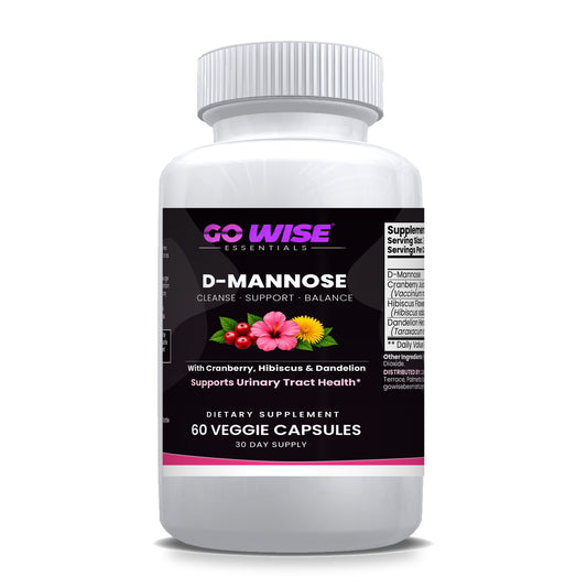 Go Wise D-Mannose 1000mg with Cranberry, Hibiscus & Dandelion — Urinary Tract Health Support for Women & Men — 60 Veggie