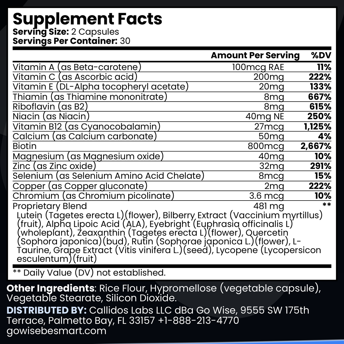 Go Wise Eye Health Supplement Facts