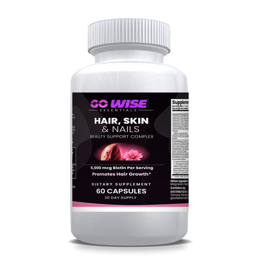 Go Wise Hair, Skin & Nails — Biotin 5,000 mcg Beauty Support Complex with Iron, Zinc, Horsetail & Bamboo — 60 Capsules