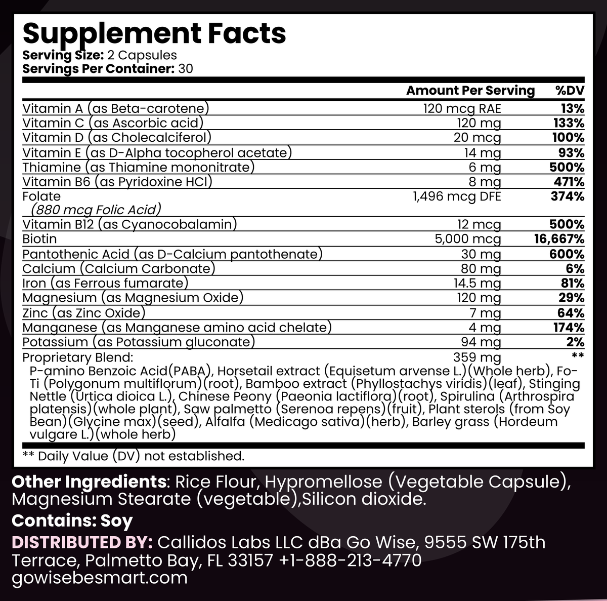 Go Wise Hair, Skin & Nails Supplement Facts