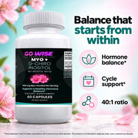 Go Wise Myo + D-Chiro Inositol 40:1 Ratio — 1000mg Myo-Inositol + 25mg Caronositol for Hormone Balance & Cycle Support —