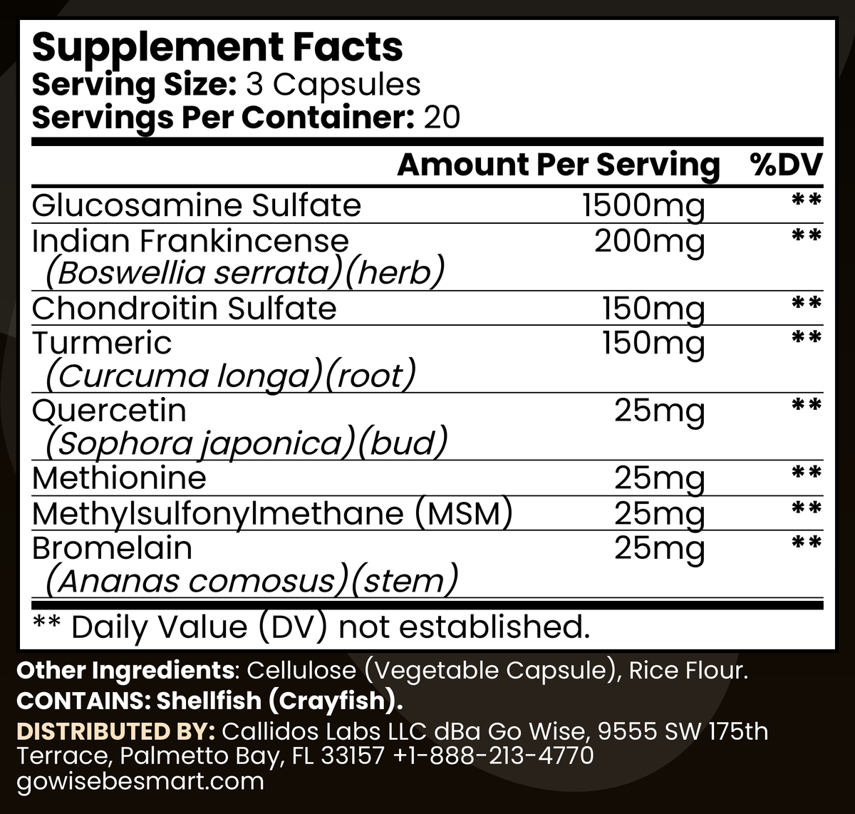Go Wise Joint Flex Supplement Facts