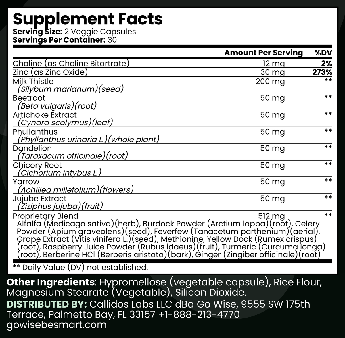 Go Wise Liver Support Supplement Facts