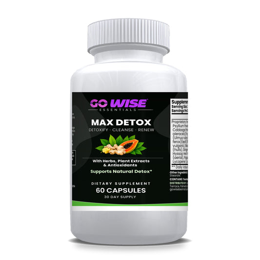 Go Wise Max Detox 1532mg — Fiber-First Formula with Psyllium Husk, Slippery Elm, Cape Aloe, Chlorella & Papaya — 60 Caps