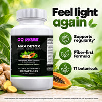 Go Wise Max Detox 1532mg — Fiber-First Formula with Psyllium Husk, Slippery Elm, Cape Aloe, Chlorella & Papaya — 60 Caps