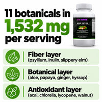 Go Wise Max Detox 1532mg — Fiber-First Formula with Psyllium Husk, Slippery Elm, Cape Aloe, Chlorella & Papaya — 60 Caps