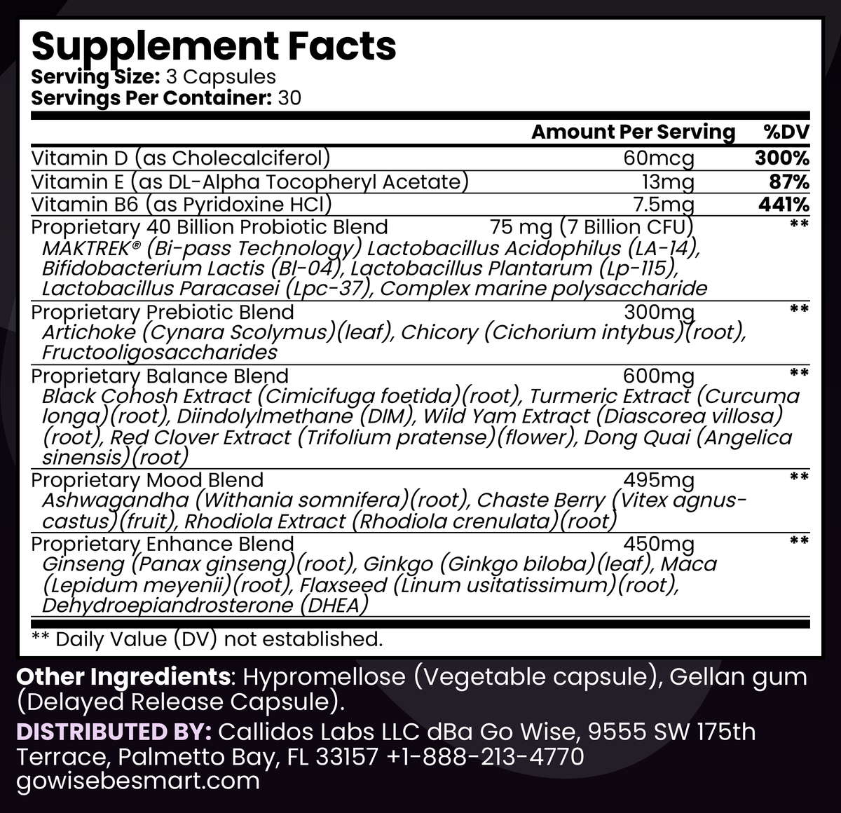 Go Wise Menopause Support Supplement Facts