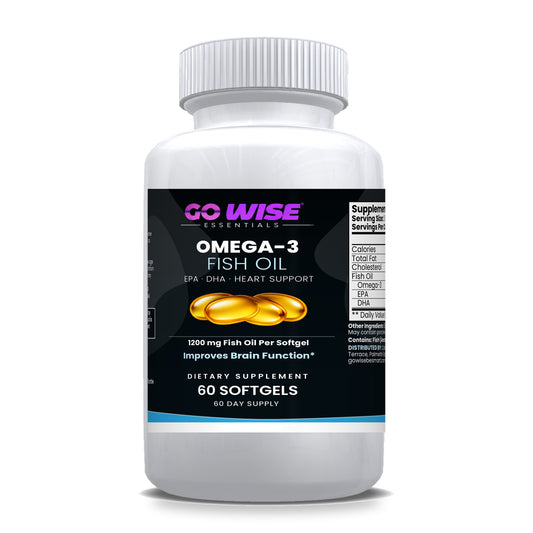 Go Wise Omega-3 Fish Oil 1200mg — 720mg Omega-3 with 432mg EPA & 288mg DHA — Natural Lemon Flavor for Heart, Brain & Joi