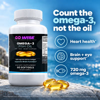 Go Wise Omega-3 Fish Oil 1200mg — 720mg Omega-3 with 432mg EPA & 288mg DHA — Natural Lemon Flavor for Heart, Brain & Joi