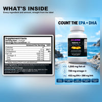 Go Wise Omega-3 Fish Oil 1200mg — 720mg Omega-3 with 432mg EPA & 288mg DHA — Natural Lemon Flavor for Heart, Brain & Joi