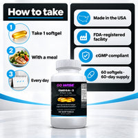 Go Wise Omega-3 Fish Oil 1200mg — 720mg Omega-3 with 432mg EPA & 288mg DHA — Natural Lemon Flavor for Heart, Brain & Joi