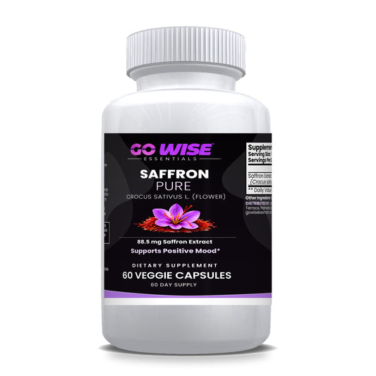 Go Wise Saffron Pure 88.5mg — Saffron Flower Extract (Crocus Sativus) for Positive Mood Support — One Capsule a Day — 60