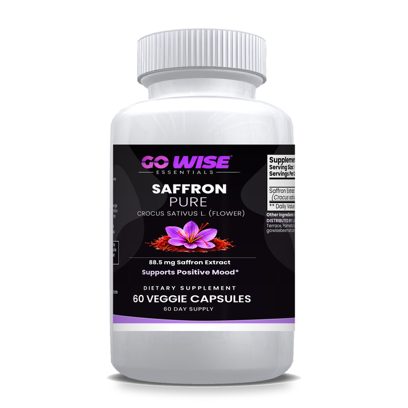 Go Wise Saffron Pure 88.5mg — Saffron Flower Extract (Crocus Sativus) for Positive Mood Support — One Capsule a Day — 60