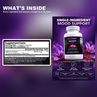 Go Wise Saffron Pure 88.5mg — Saffron Flower Extract (Crocus Sativus) for Positive Mood Support — One Capsule a Day — 60