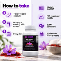 Go Wise Saffron Pure 88.5mg — Saffron Flower Extract (Crocus Sativus) for Positive Mood Support — One Capsule a Day — 60