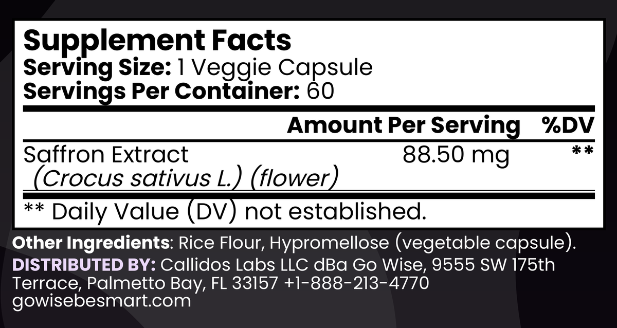 Go Wise Saffron Pure Supplement Facts