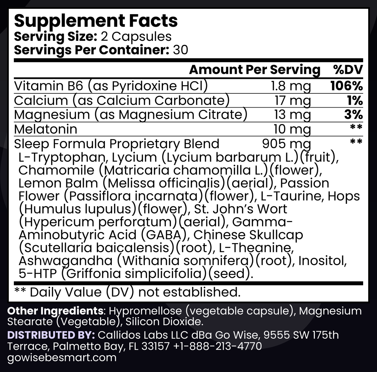 Go Wise Melatonin Sleep Formula Supplement Facts