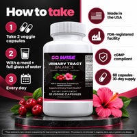 Go Wise Urinary Tract Balance — Cranberry with D-Mannose 1000mg, Hibiscus & Dandelion — Daily Bladder Support for Women 