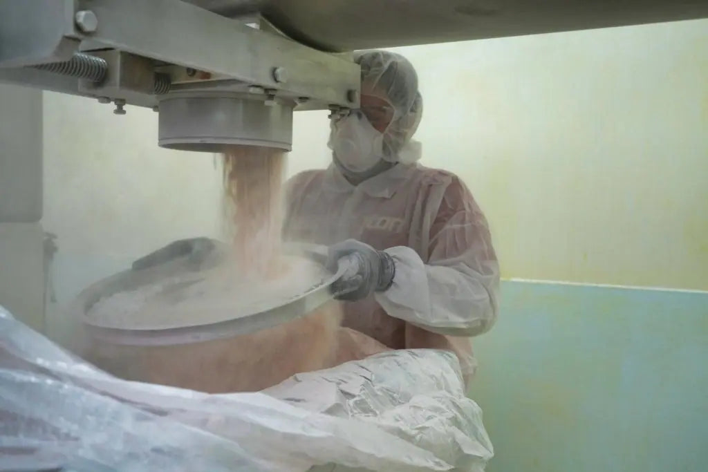 Go Wise powder being blended in a production room